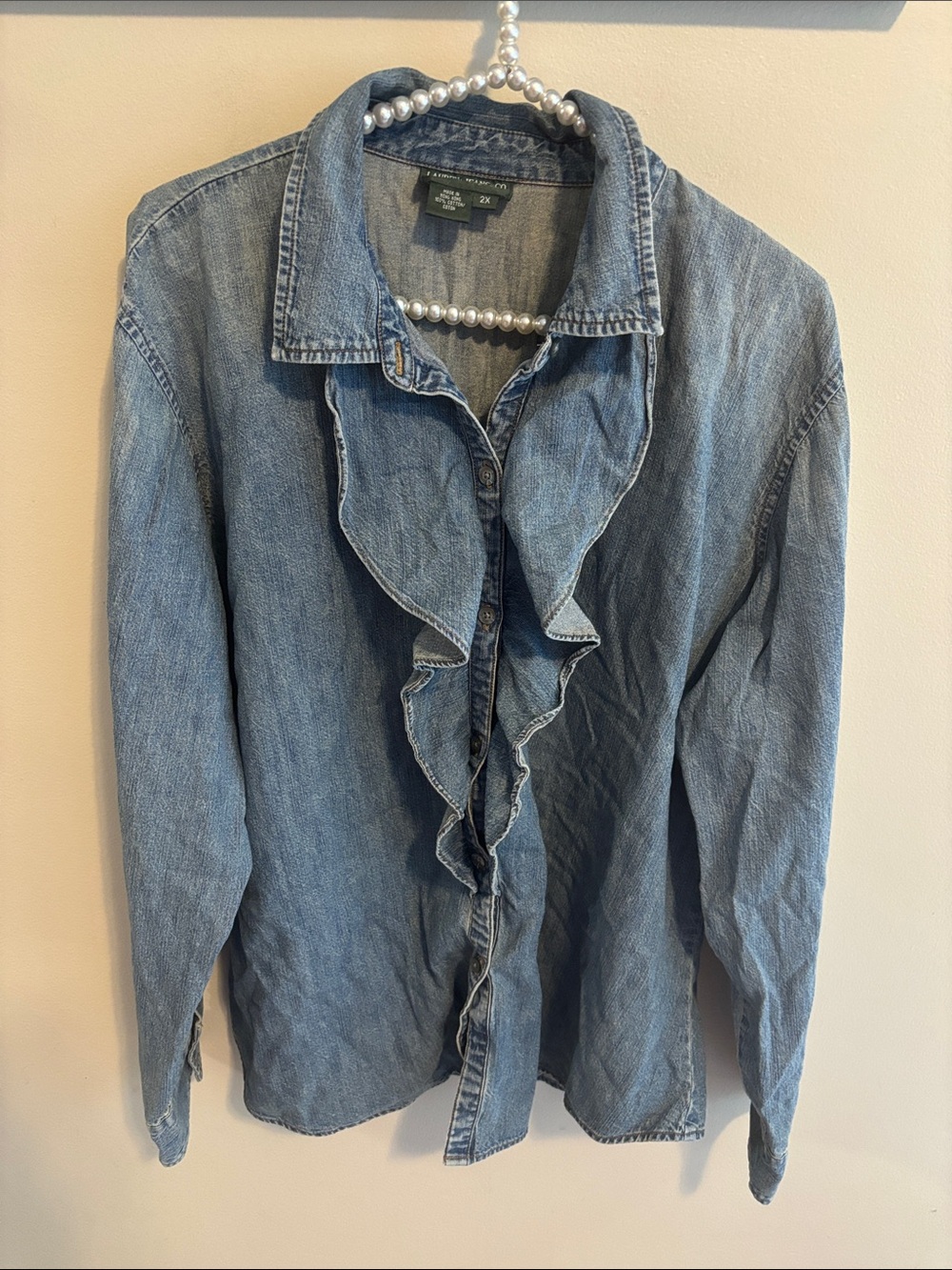 Vintage Lauren Jeans Co Ralph Lauren Ruffle Denim Shirt Womens 2X Y2K Cowgirl